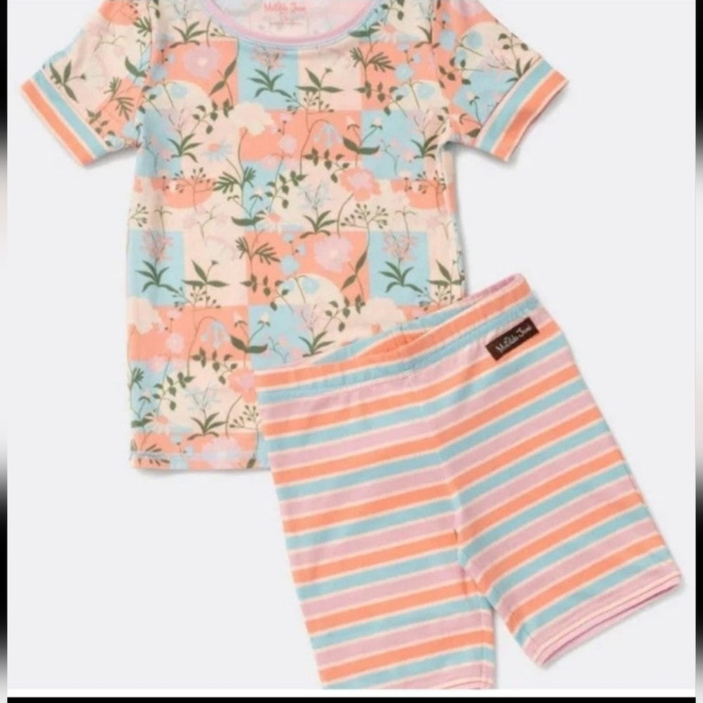 Matilda Jane Size 2 Remi Girls Floral/Striped Mixed Print Jammies pajamas peach